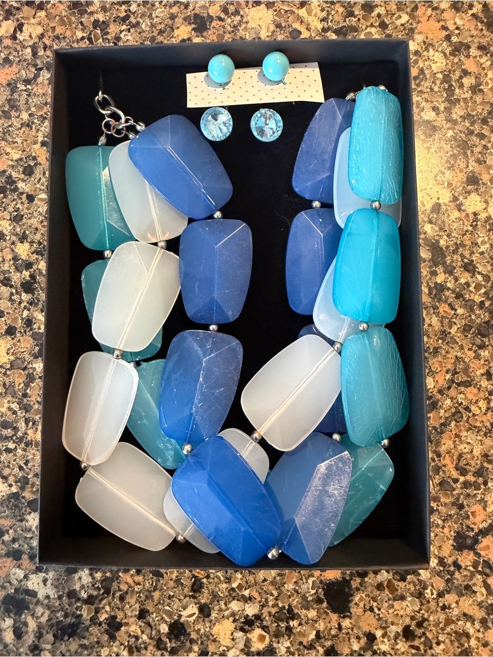 Multi-Blue Chunky Statement Necklace and Earring Set